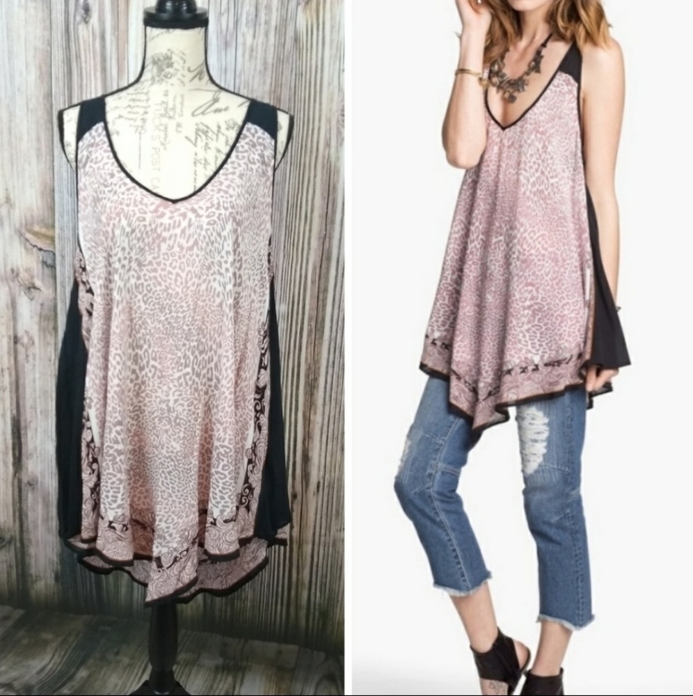 𝅺Free People Trapeze Cheetah Print Top Size XS/SM Oversized Flowy